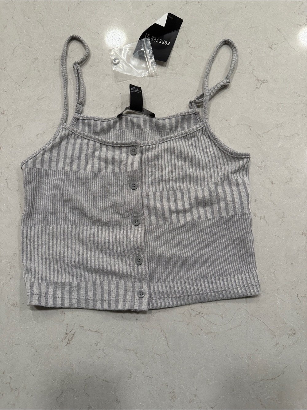Forever 21 Light Gray Ribbed Button-Front Cropped Cami